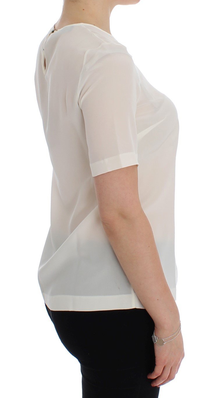 White silk short sleeve blouse