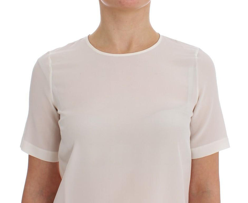 White silk short sleeve blouse