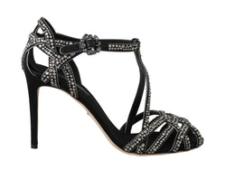 Black Suede Crystal Strass Sandals