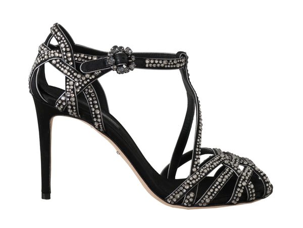 Black Suede Crystal Strass Sandals