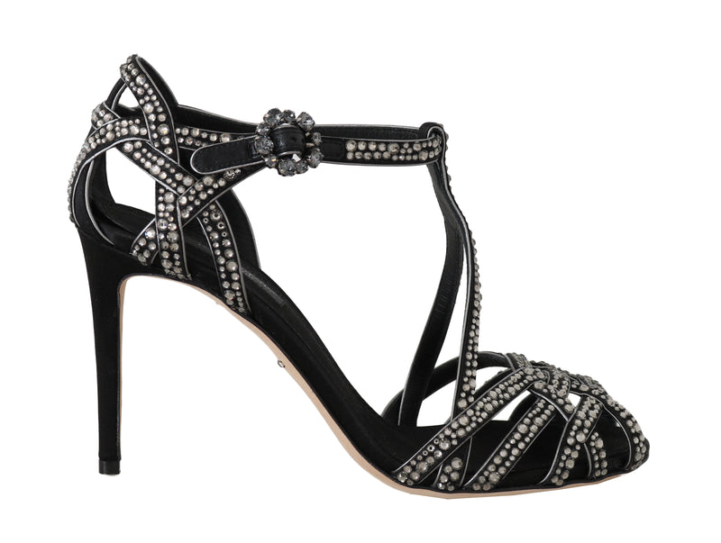 Black Suede Crystal Strass Sandals