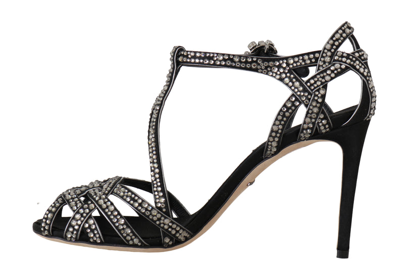 Black Suede Crystal Strass Sandals