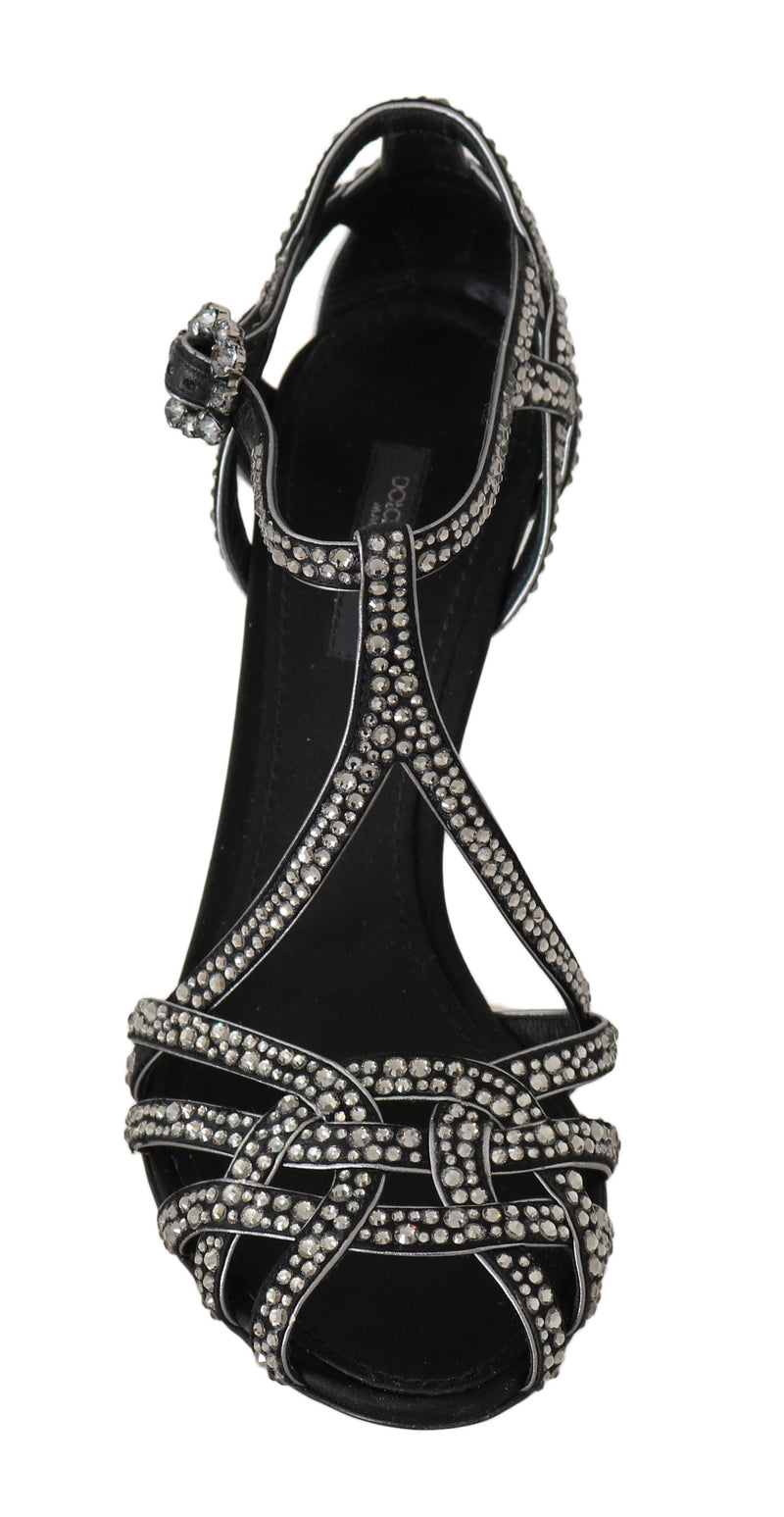 Black Suede Crystal Strass Sandals