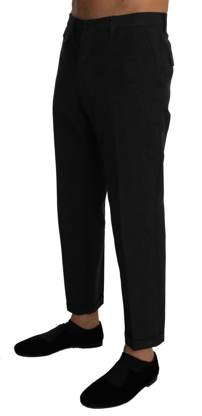 Gray Cotton Wool Slim Dress Trousers Pants