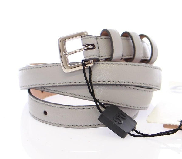 Gray Leather Logo Belt