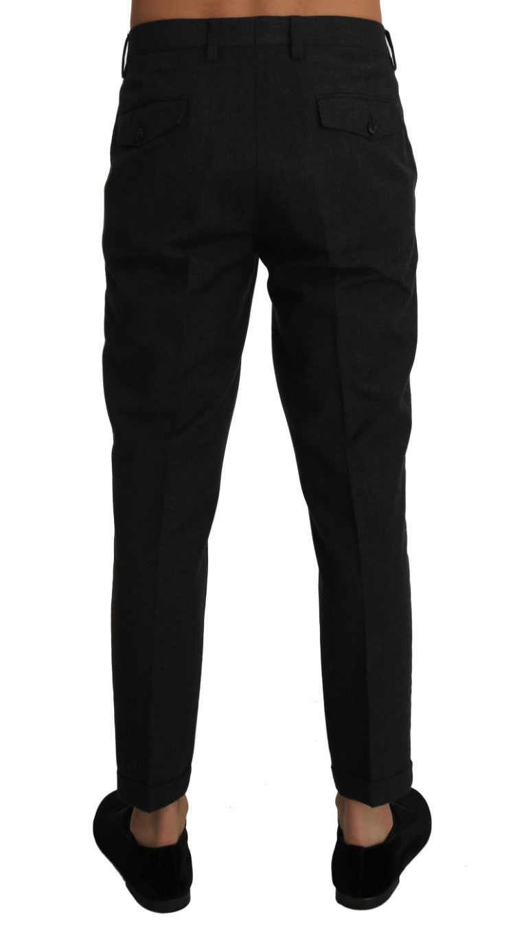 Gray Cotton Wool Slim Dress Trousers Pants