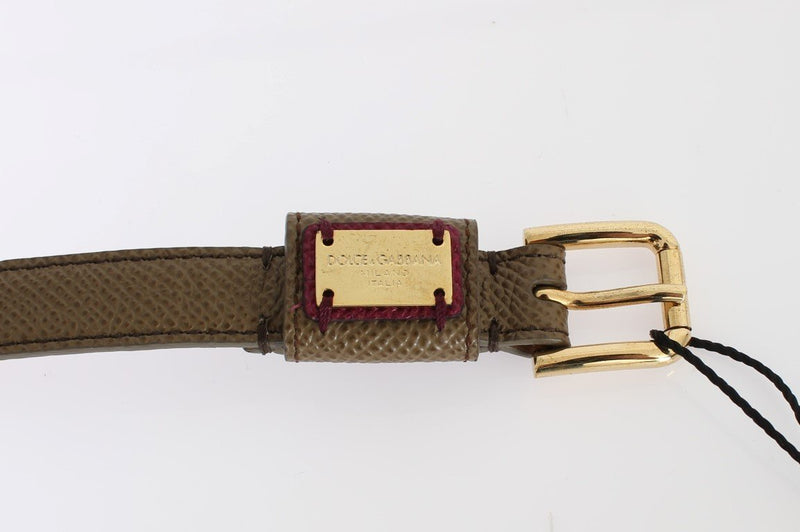 Green Leather Gold Buckle Logo Waist Belt