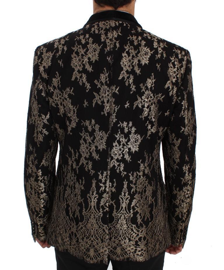 Black Gold Floral Lace Slim Fit Blazer Jacket
