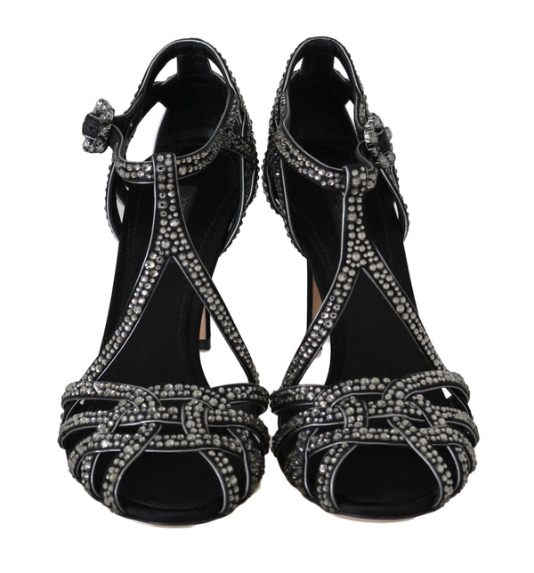 Black Suede Crystal Strass Sandals