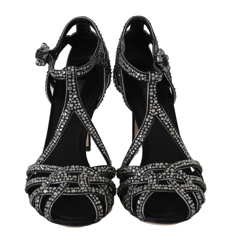 Black Suede Crystal Strass Sandals
