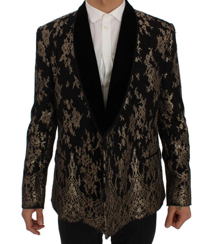Black Gold Floral Lace Slim Fit Blazer Jacket