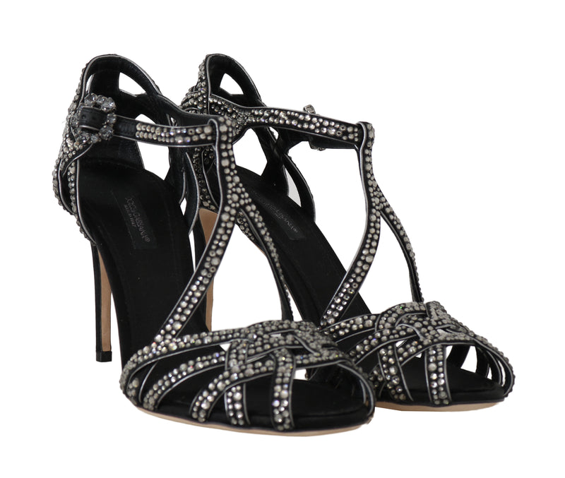 Black Suede Crystal Strass Sandals