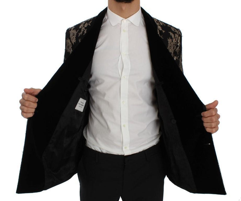 Black Gold Floral Lace Slim Fit Blazer Jacket