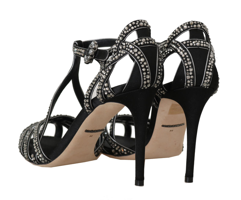Black Suede Crystal Strass Sandals