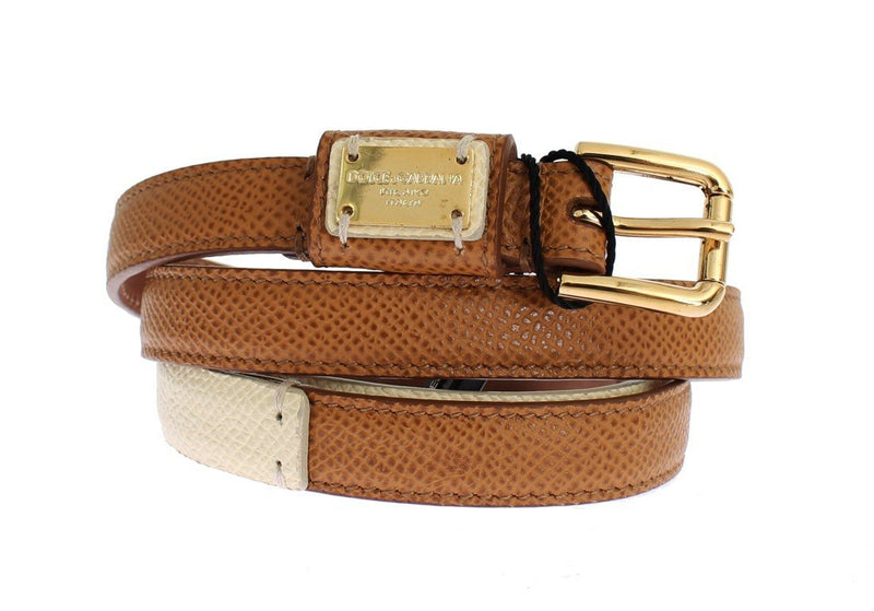 Brown Leather Gold Buckle Waist Logo Belt