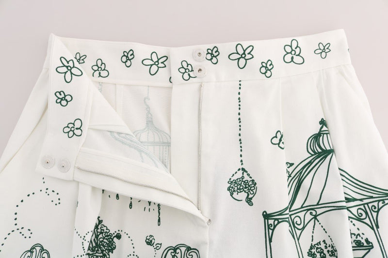 White Green Sicily Motive Print Shorts