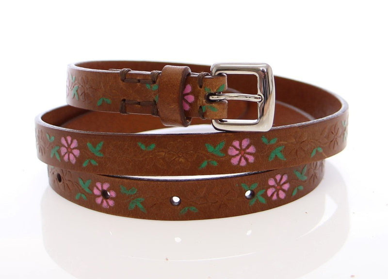 Brown Leather Floral Logo Belt