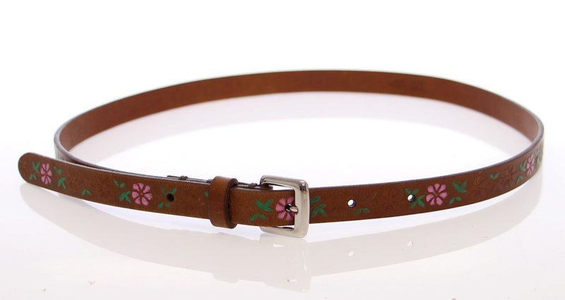 Brown Leather Floral Logo Belt