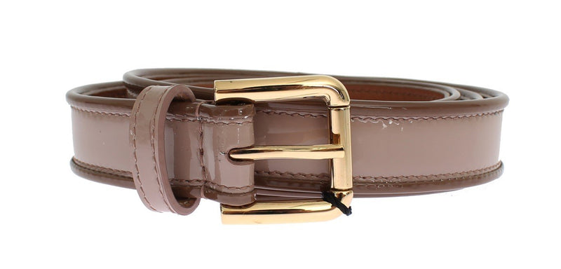 Brown Leather Gold Buckle Logo Waist Belt