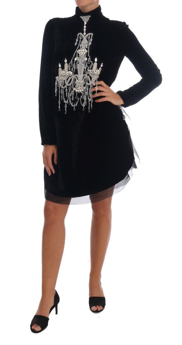 Black Mock-Neck Crystal Chandelier Dress