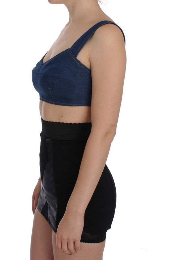 Blue Denim Cotton Bra Crop Top
