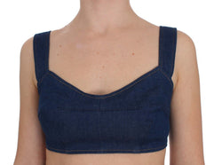 Blue Denim Cotton Bra Crop Top