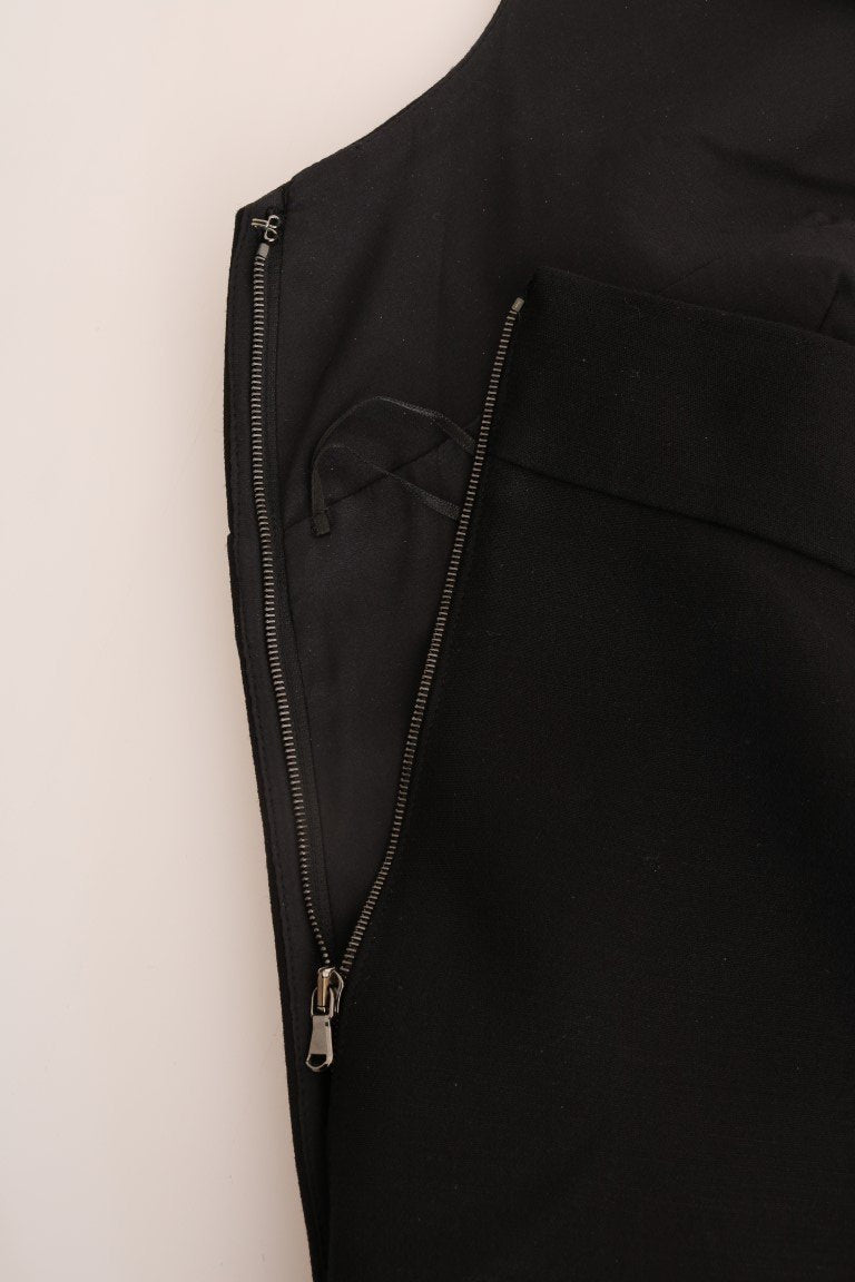 Black Wool Stretch Crystal Shift Dress