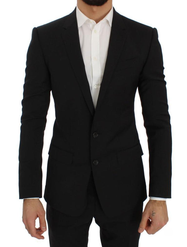 Black Wool Stretch Slim Blazer Jacket