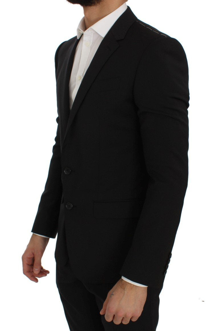 Black Wool Stretch Slim Blazer Jacket