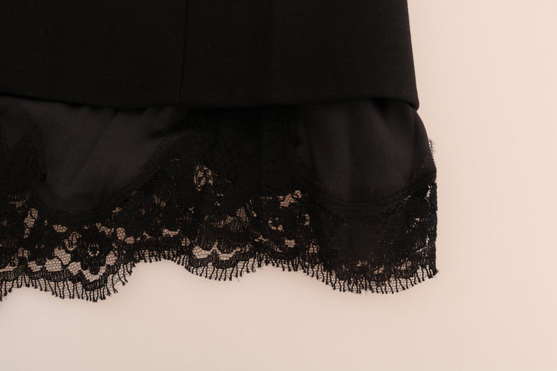 Black Wool Stretch Crystal Shift Dress