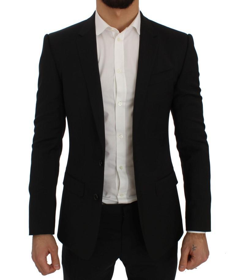 Black Wool Stretch Slim Blazer Jacket