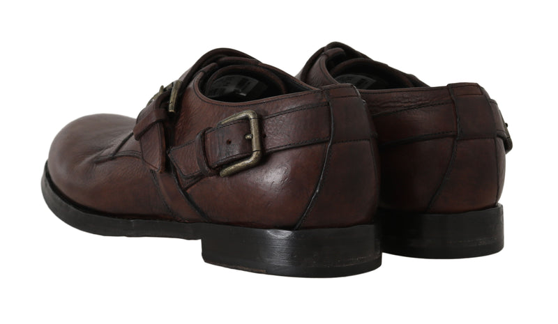 Brown Leather Derby Monkstrap Mens Shoes