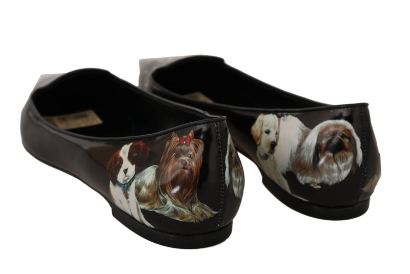 Black Leather Dog Print Ballet Flats