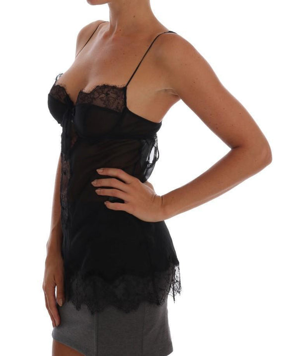 Black Silk Lace Lingerie Top