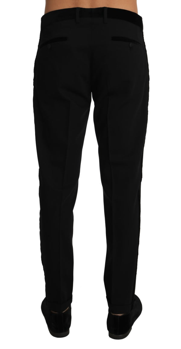 Black Wool Cotton Stripe Dress Trousers Pants