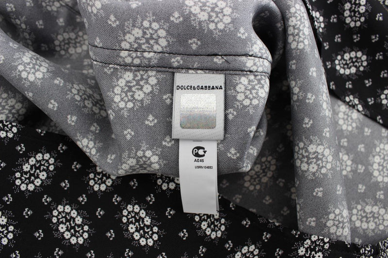 Black Floral Print Silk Pajama Shirt