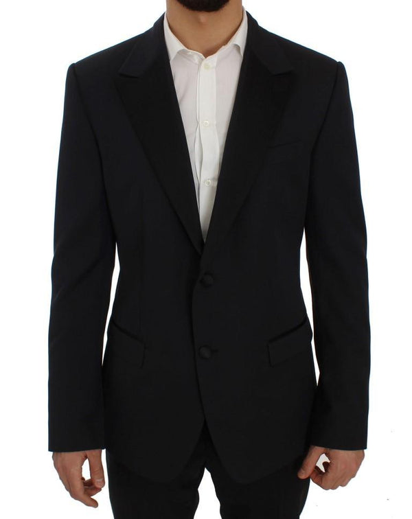 Blue Wool Silk Slim Fit Blazer Jacket