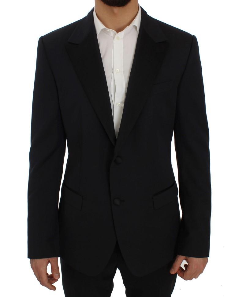 Blue Wool Silk Slim Fit Blazer Jacket