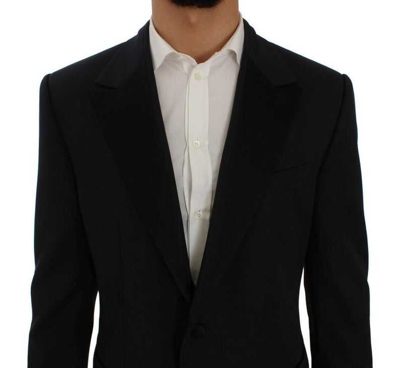 Blue Wool Silk Slim Fit Blazer Jacket