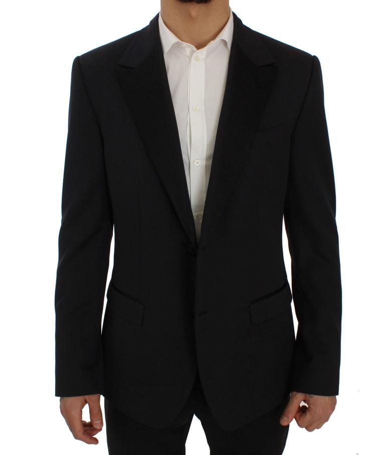Blue Wool Silk Slim Fit Blazer Jacket