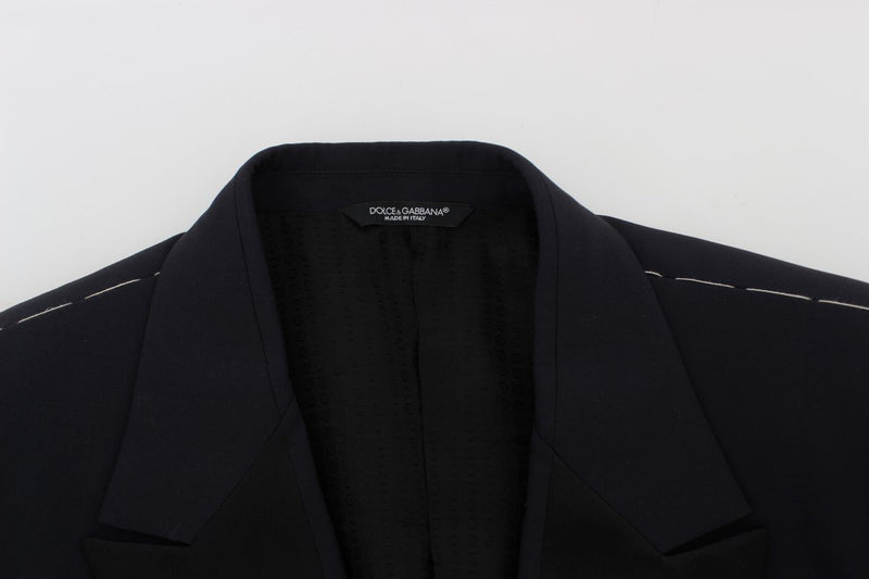 Blue Wool Silk Slim Fit Blazer Jacket