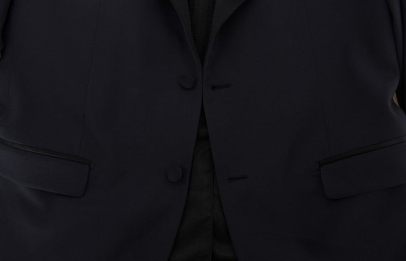 Blue Wool Silk Slim Fit Blazer Jacket