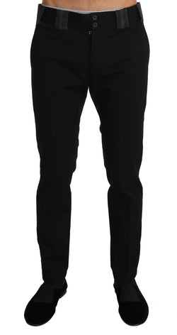 Black Wool Slim Stretch Trousers Pants