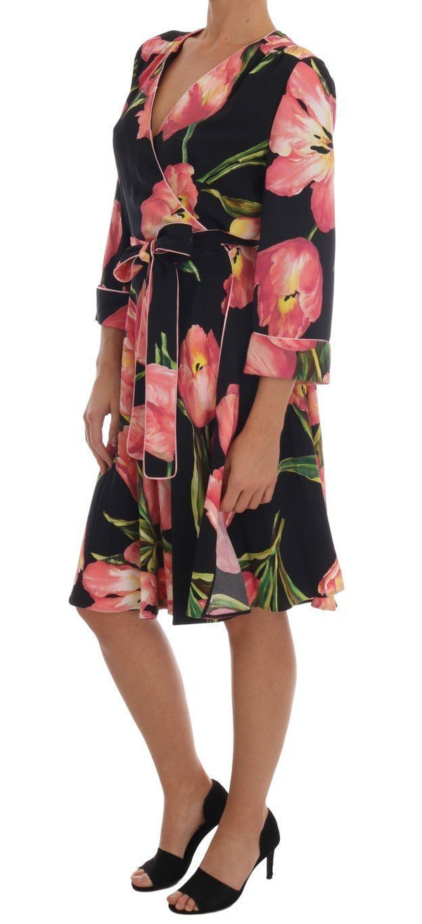 Black Pink Tulip Print Dress
