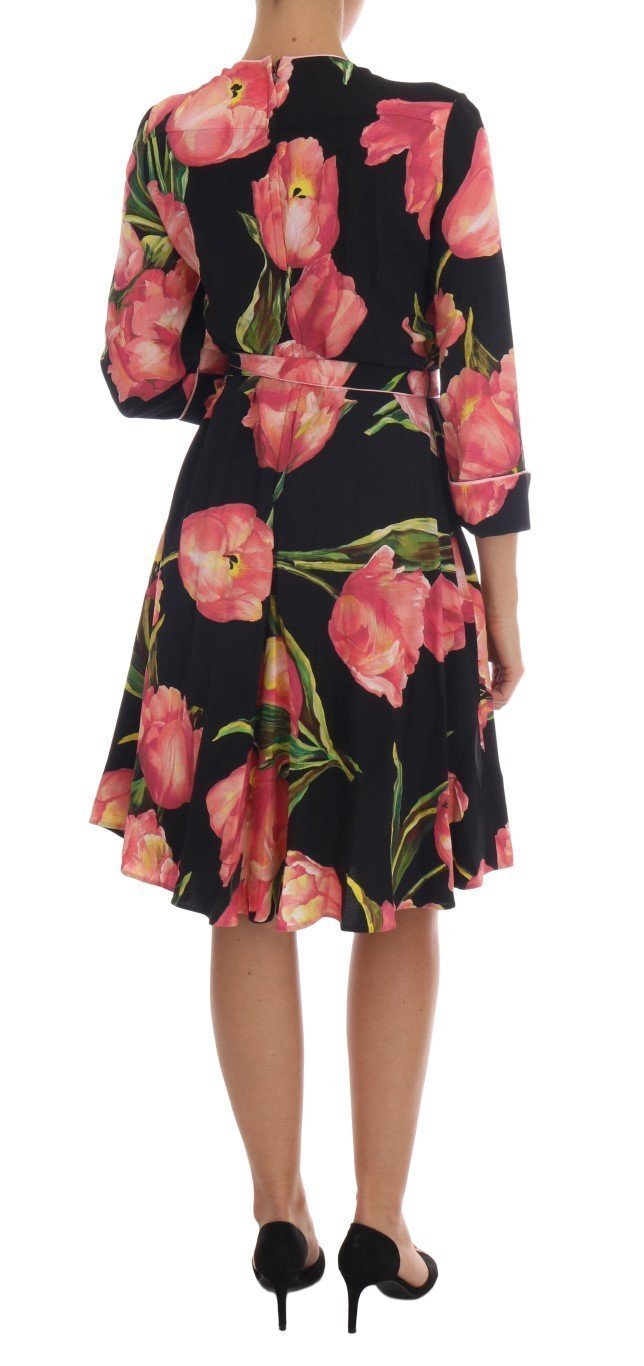 Black Pink Tulip Print Dress