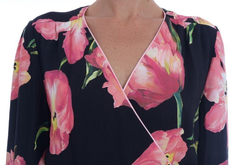 Black Pink Tulip Print Dress