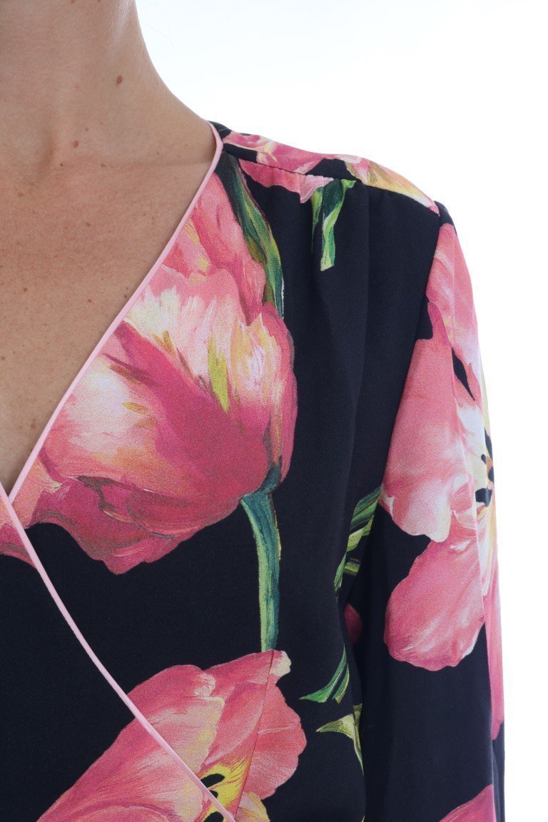 Black Pink Tulip Print Dress