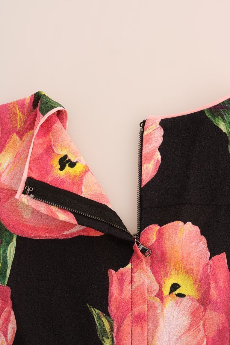 Black Pink Tulip Print Dress
