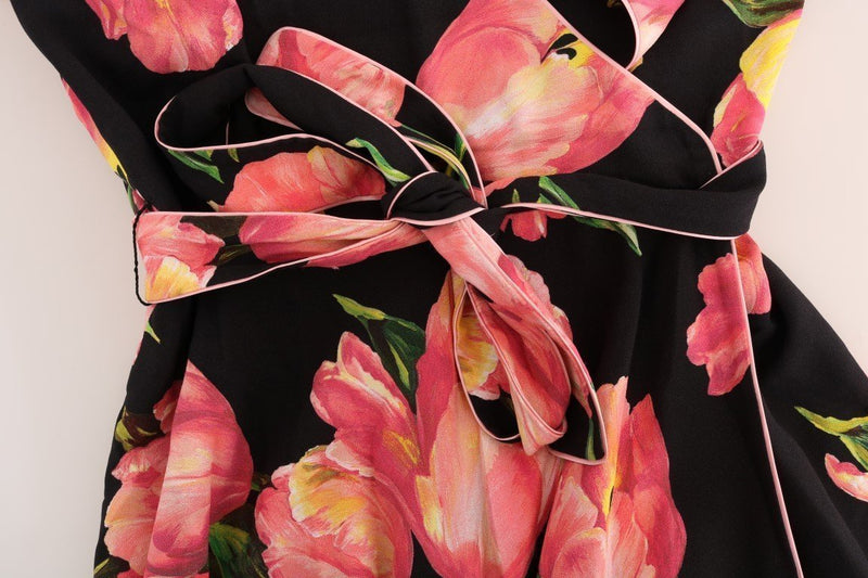Black Pink Tulip Print Dress