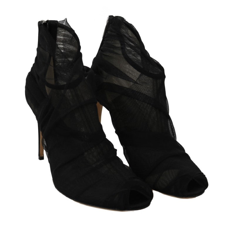 Black Tulle Transparent Ankle Boots